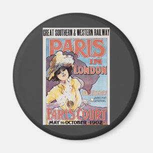 Vintage Travel, Paris in London Railroad Woman Magnet
