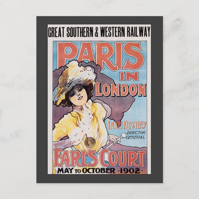 Vintage Travel, Paris in London Railroad Woman Postcard (Front)