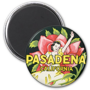 Vintage Travel, Pasadena California, Lady and Rose Magnet