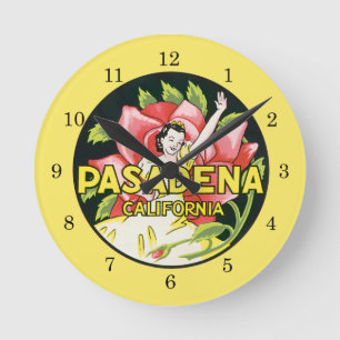 Vintage Travel, Pasadena California, Lady and Rose Round Clock