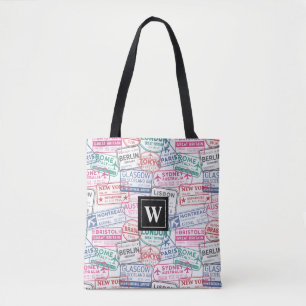 Vintage Travel Passport Stamps Pattern Custom Tote Bag