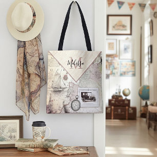 Vintage travel personalized tote bag