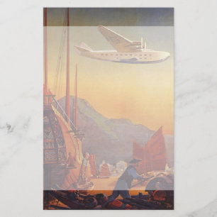 Vintage Travel, Plane Over Junks in Hong Kong Stationery
