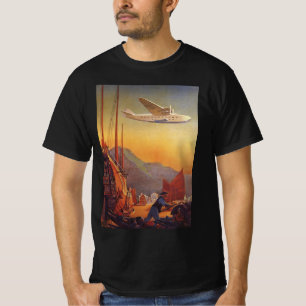 Vintage Travel, Plane Over Junks in Hong Kong T-Shirt