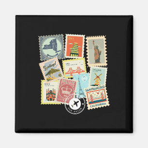 Vintage Travel Postage Stamps Vacation Philatelic  Magnet