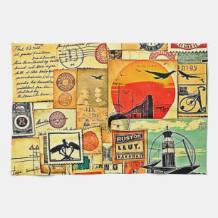 Vintage Travel Postcard Art Kitchen Towel
