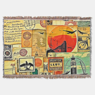 Vintage Travel Postcard Art Throw Blanket