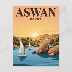 Vintage Travel Postcard Aswan, Egypt