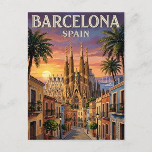 Vintage Travel Postcard Barcelona