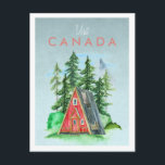 Vintage Travel Postcard | Canada<br><div class="desc">A perfect piece of art for for anyone that loves Canada. Featuring watercolor illustration of a charming cabin in the woods. Add your custom wording to this design by using the "Edit this design template" boxes on the right hand side of the item, or click the blue "Customize it" button...</div>