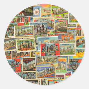 Vintage Travel Postcards Collage Stickers