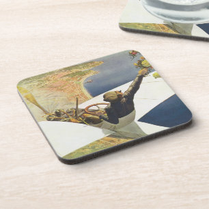 Vintage Travel Poster, Airplane over Nice France Coaster