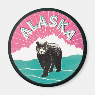 Vintage Travel Poster, Alaska Black Bear in Snow Magnet