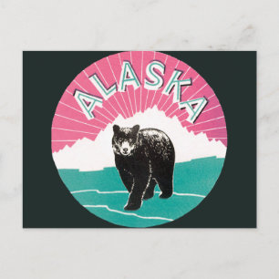 Vintage Travel Poster, Alaska Black Bear in Snow Postcard