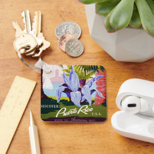 Vintage Travel Poster Art, Discover Puerto Rico! Keychain