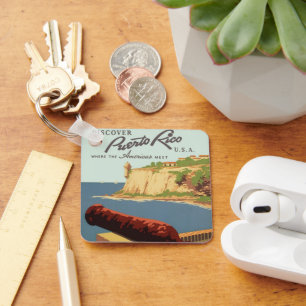 Vintage Travel Poster Art, Discover Puerto Rico! Keychain