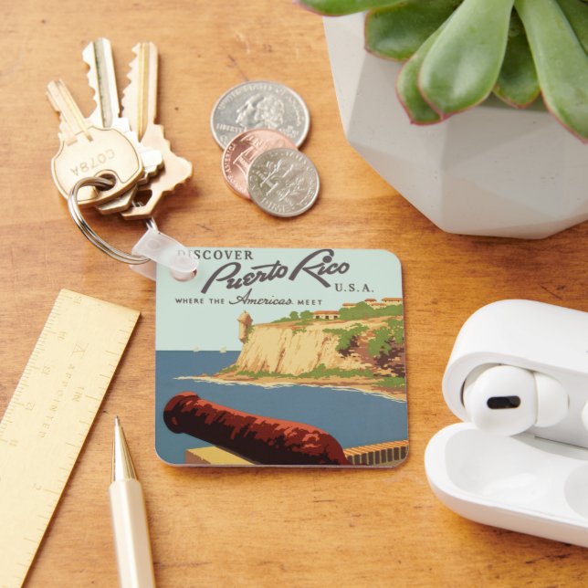 Vintage Travel Poster Art, Discover Puerto Rico! Keychain (Desk)