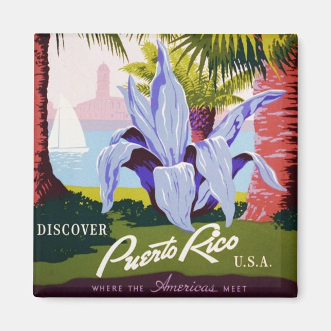 Vintage Travel Poster Art, Discover Puerto Rico! Magnet (Front)
