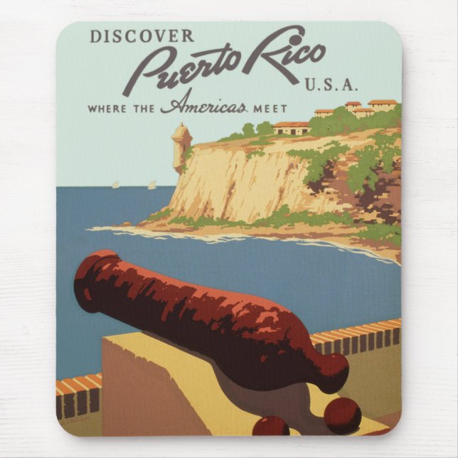 Vintage Travel Poster Art, Discover Puerto Rico! Mouse Pad (Front)