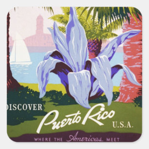 Vintage Travel Poster Art, Discover Puerto Rico! Square Sticker