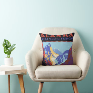 Vintage Travel Poster, Atlin and the Yukon, Alaska Throw Pillow