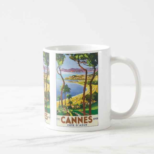 Vintage Travel Poster, Beach in Cannes, France Coffee Mug (Right)