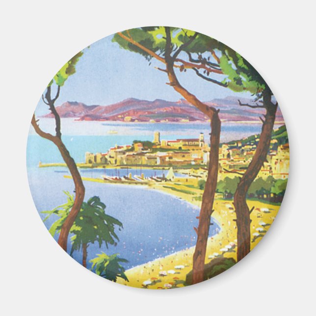 Vintage Travel Poster, Beach in Cannes, France Magnet (Front)