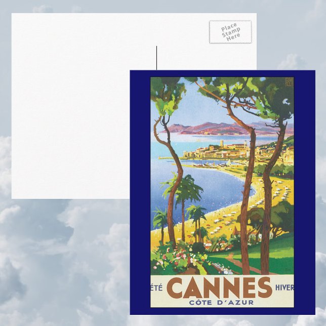 Vintage Travel Poster, Beach in Cannes, France Postcard (Creator Uploaded)