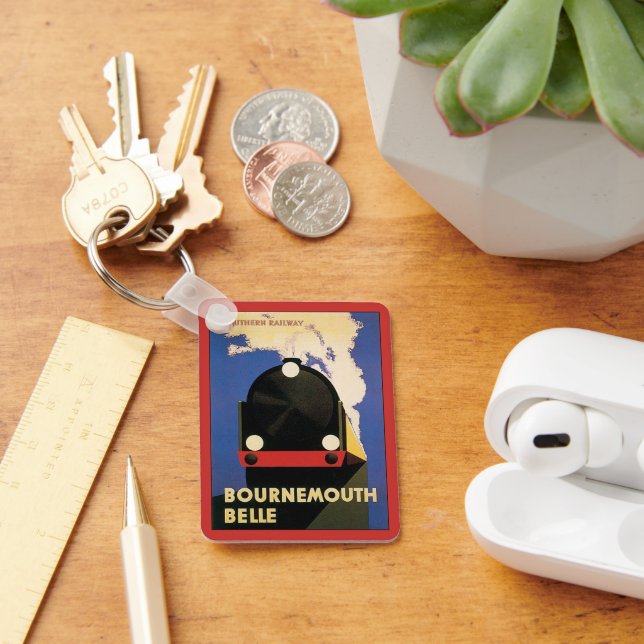 Vintage Travel Poster, Bournemouth Belle Train Keychain (Desk)