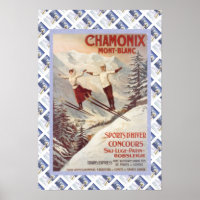 Vintage travel poster, Chamonix, Mont Blanc,