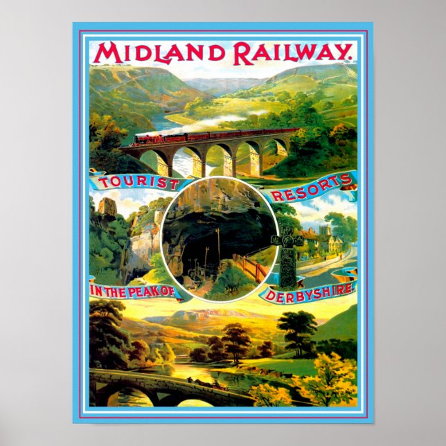 Vintage Travel Poster Derbyshire England (Front)