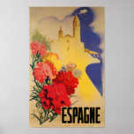 Vintage Travel Poster Espagne Spain Wall Deco Art<br><div class="desc">A reproduction print of an Art Deco poster promoting tourism to Spain. Digitally refurbished to bring out the original colours,  even better and fix as many imperfections as possible.</div>