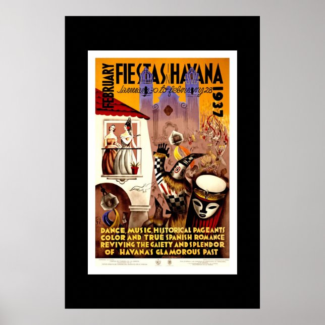 Vintage Travel Poster Fiestas Havana Cuba (Front)