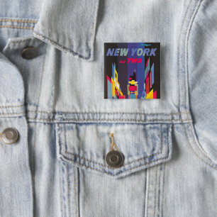 Vintage Travel Poster, Fly Twa, New York 2 Inch Square Button