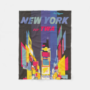 Vintage Travel Poster, Fly Twa, New York Fleece Blanket