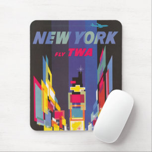 Vintage Travel Poster, Fly Twa, New York Mouse Pad