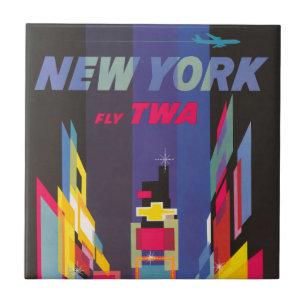 Vintage Travel Poster, Fly Twa, New York Tile