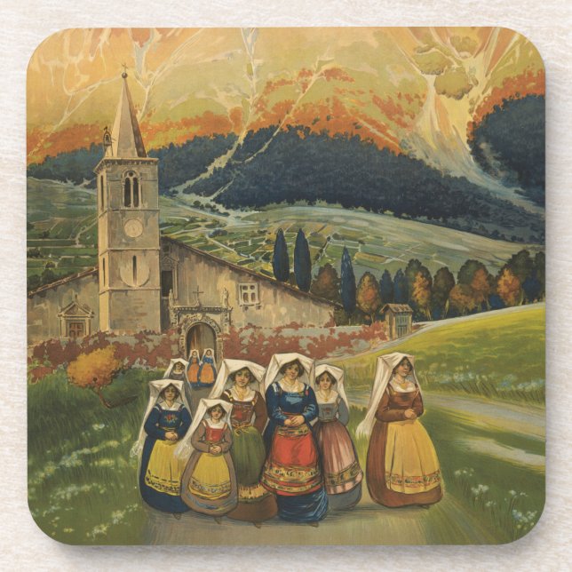 Vintage Travel Poster For Abruzzo, Italy. Coaster (Front)