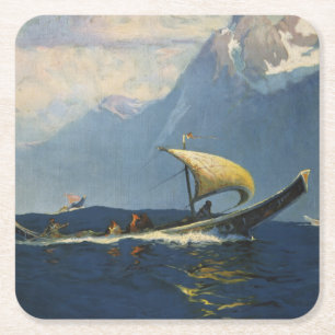 Vintage Travel Poster For Alaska Northern Pacific Square Paper Coaster