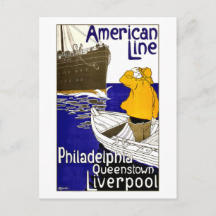 Vintage Travel Poster For American Line Postcard