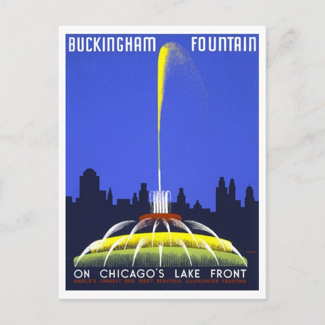 Vintage Travel Poster for Buckingham Fountain Postcard (Front)