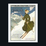 Vintage Travel Poster for Chamonix, France, Postcard<br><div class="desc">This postcard is a reproduction of a vintage travel poster advertising winter sports such as skiing in Chamonix,  Mont-Blanc,  France.</div>