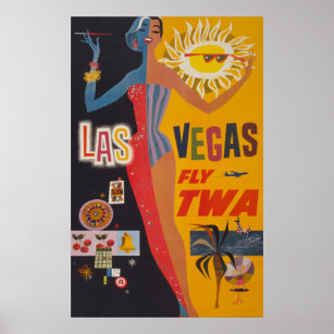 Vintage Travel Poster For Flying Twa To Las Vegas
