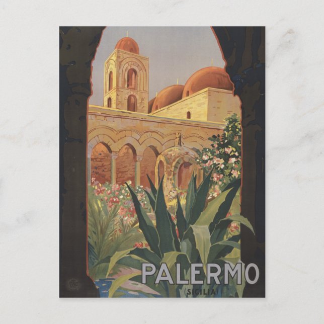 Vintage Travel Poster For Palermo, Italy. Postcard (Front)