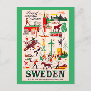 Vintage Travel Poster for Sweden Postcard