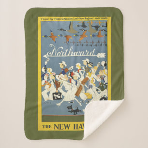 Vintage Travel Poster For The New Haven R.R. Sherpa Blanket