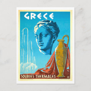 Vintage Travel Poster for Thermal Springs, Greece, Postcard