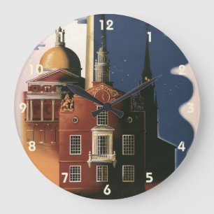 Vintage Travel Poster from Boston, Massachusetts Large Clock
