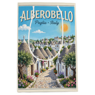 Vintage Travel Poster Illustration of Alberobello Medium Gift Bag