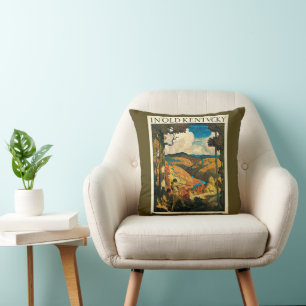 Vintage Travel Poster, In Old Kentucky, NC Wyeth Throw Pillow